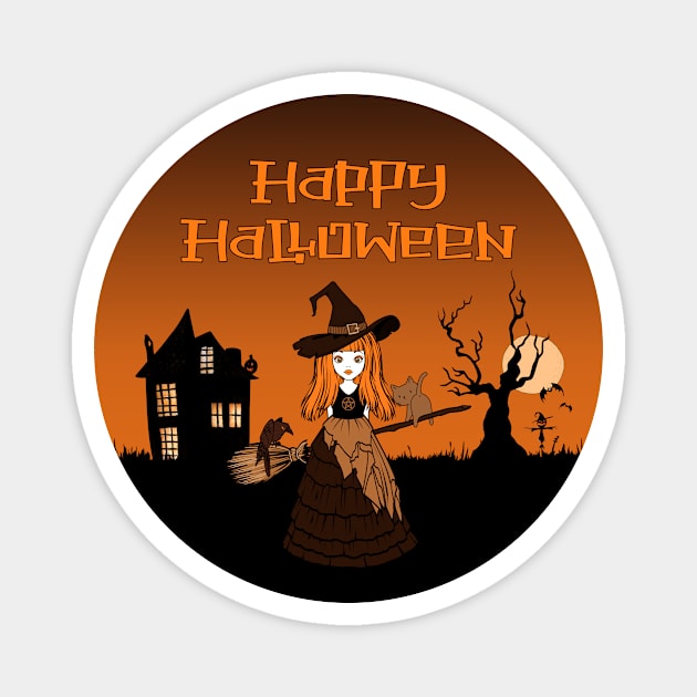 Happy Halloween! Orange Wiccan Pagan Cheeky Witch® Magnet by Cheeky Witch